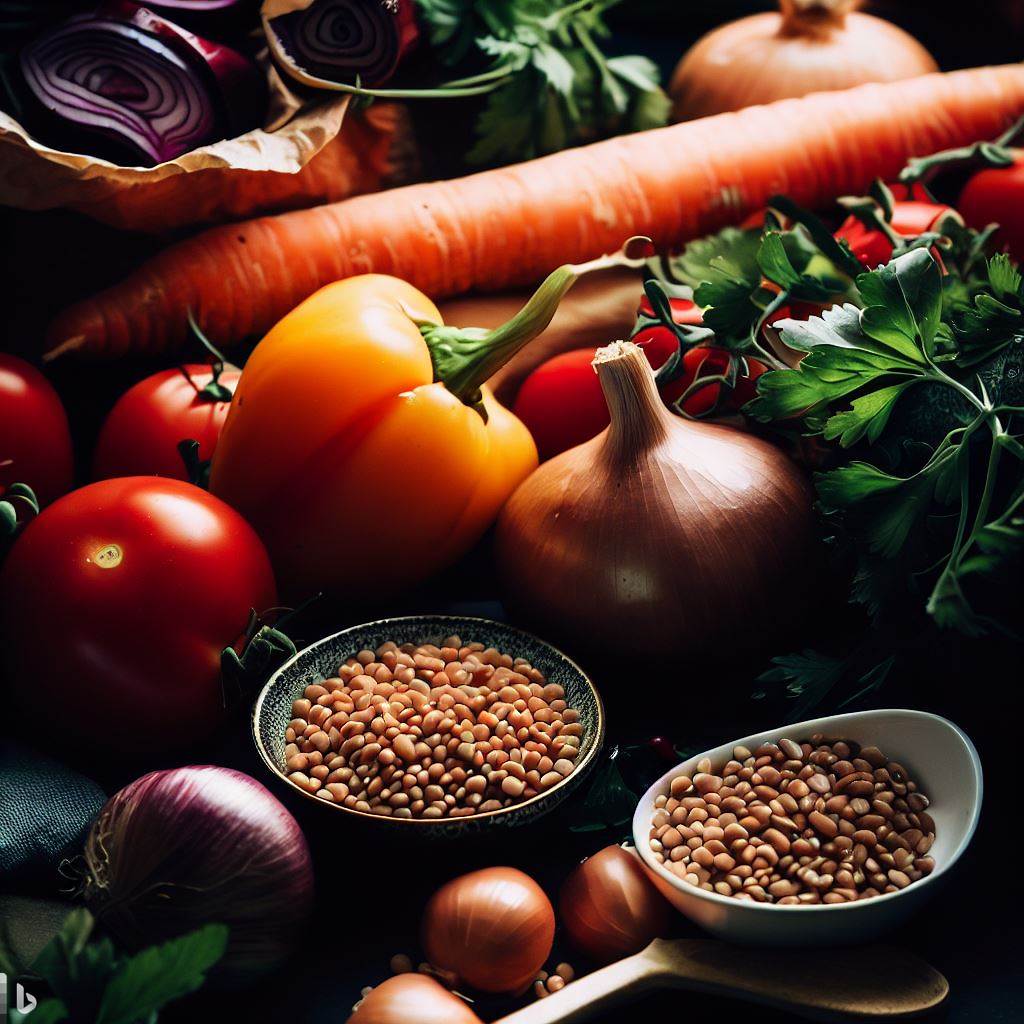 a photograph of gorgeous and delicious-looking ingredients being prepared to make lentil soup