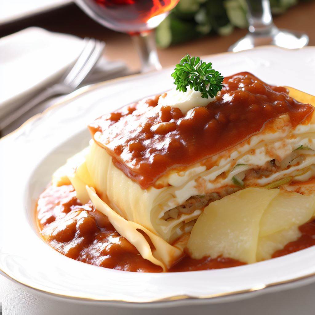 a photograph of a delicious-looking, beautifully plated meal of lasagne