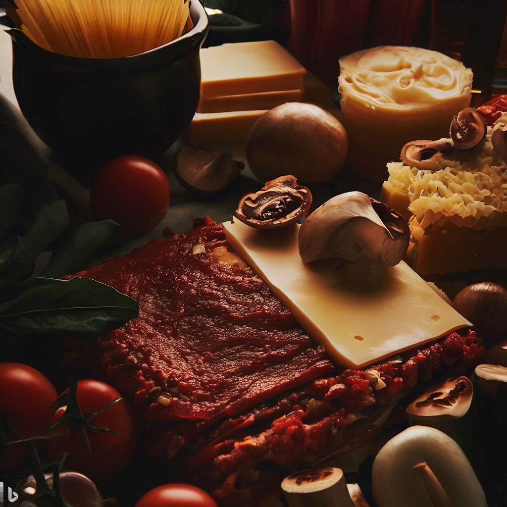 a photograph of gorgeous and delicious-looking ingredients being prepared to make lasagne