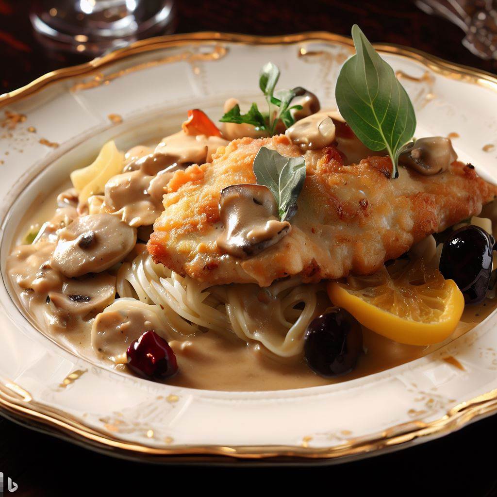 a photograph of a delicious-looking, beautifully plated meal of chicken piccata
