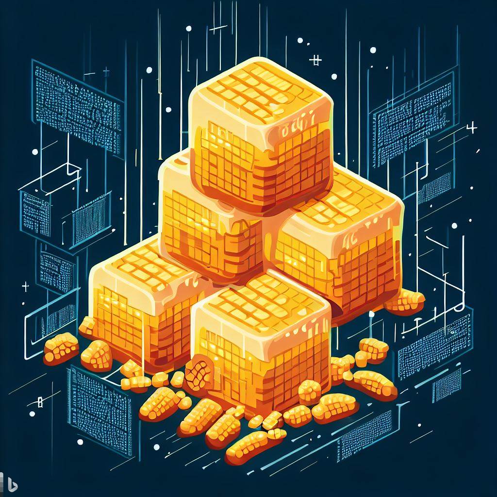 An illustration depicting cornbread as blocks of code, emphasizing the concept of functional programming where each block represents an immutable ingredient leading to a predictable result.