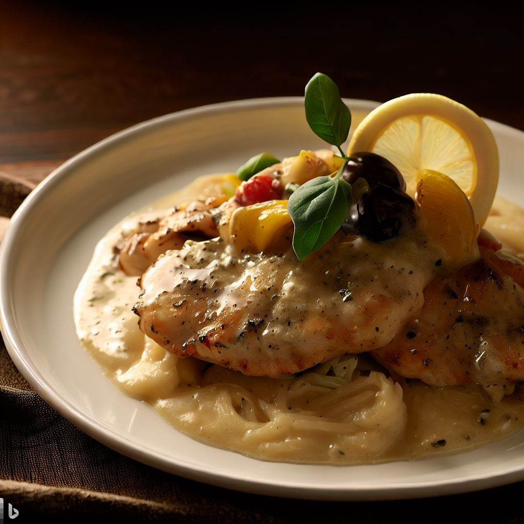 a photograph of a delicious-looking, beautifully plated meal of chicken piccata