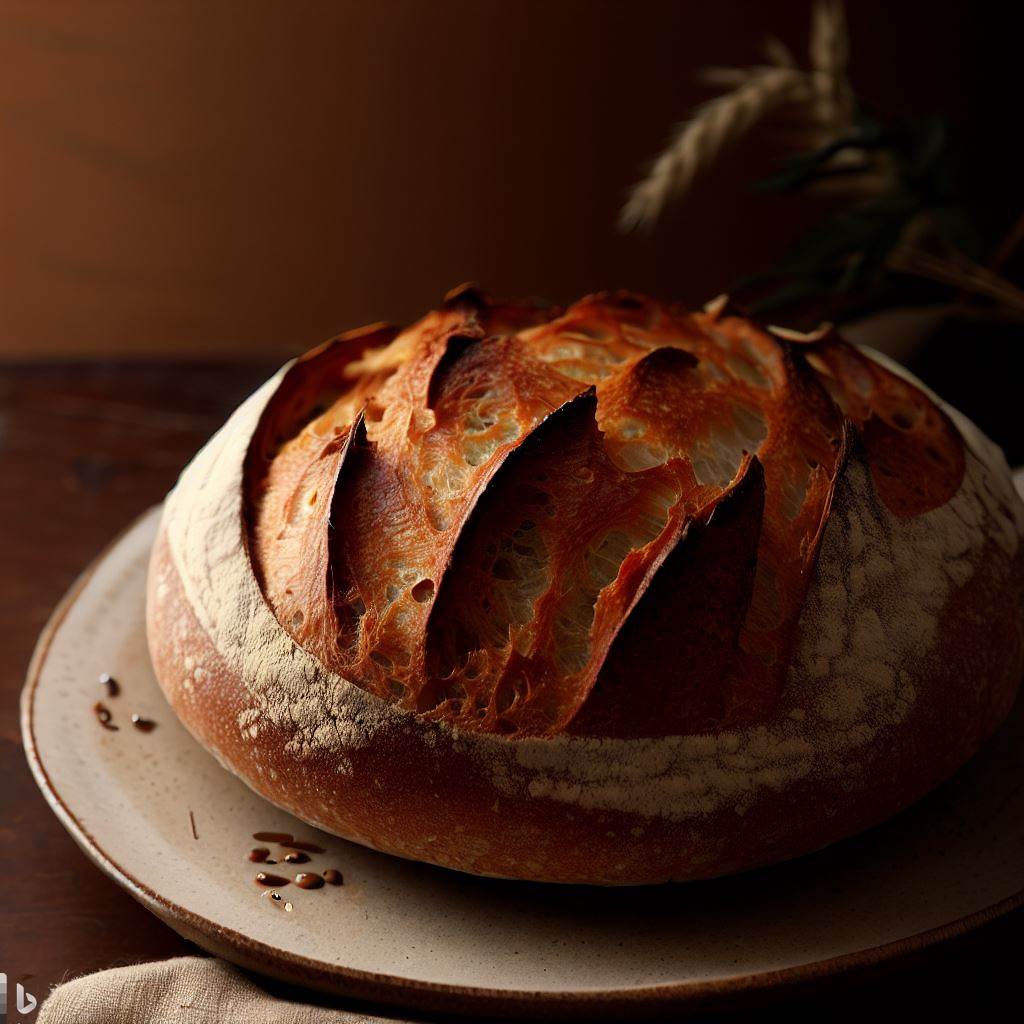 a photograph of a delicious-looking, beautifully plated sourdough bread