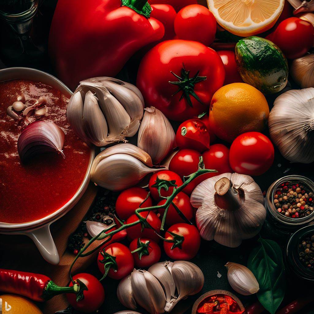 a photograph of gorgeous and delicious-looking ingredients being prepared to make a marinara sauce