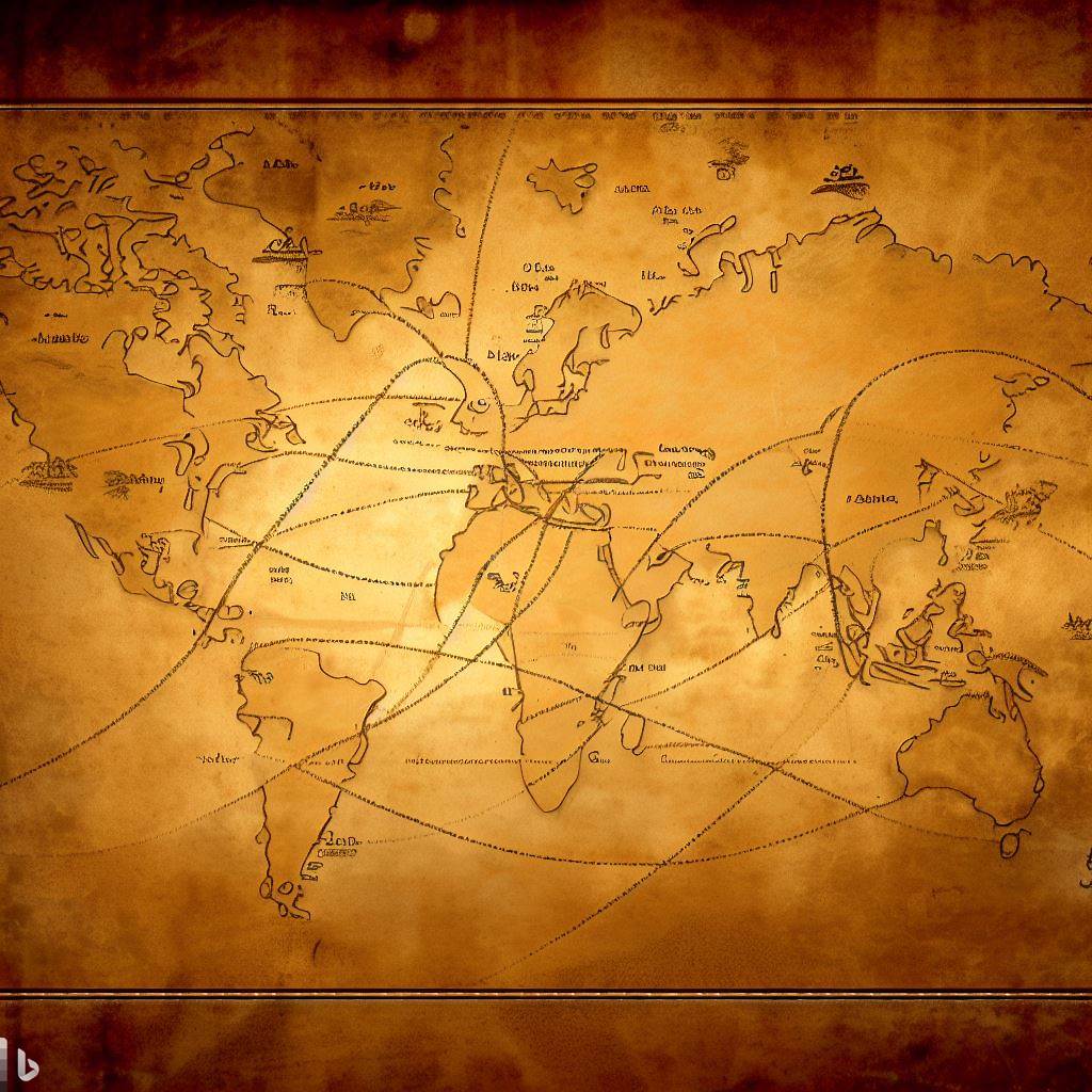 Generate an image of an ancient parchment displaying the spice routes connecting Europe and Asia.