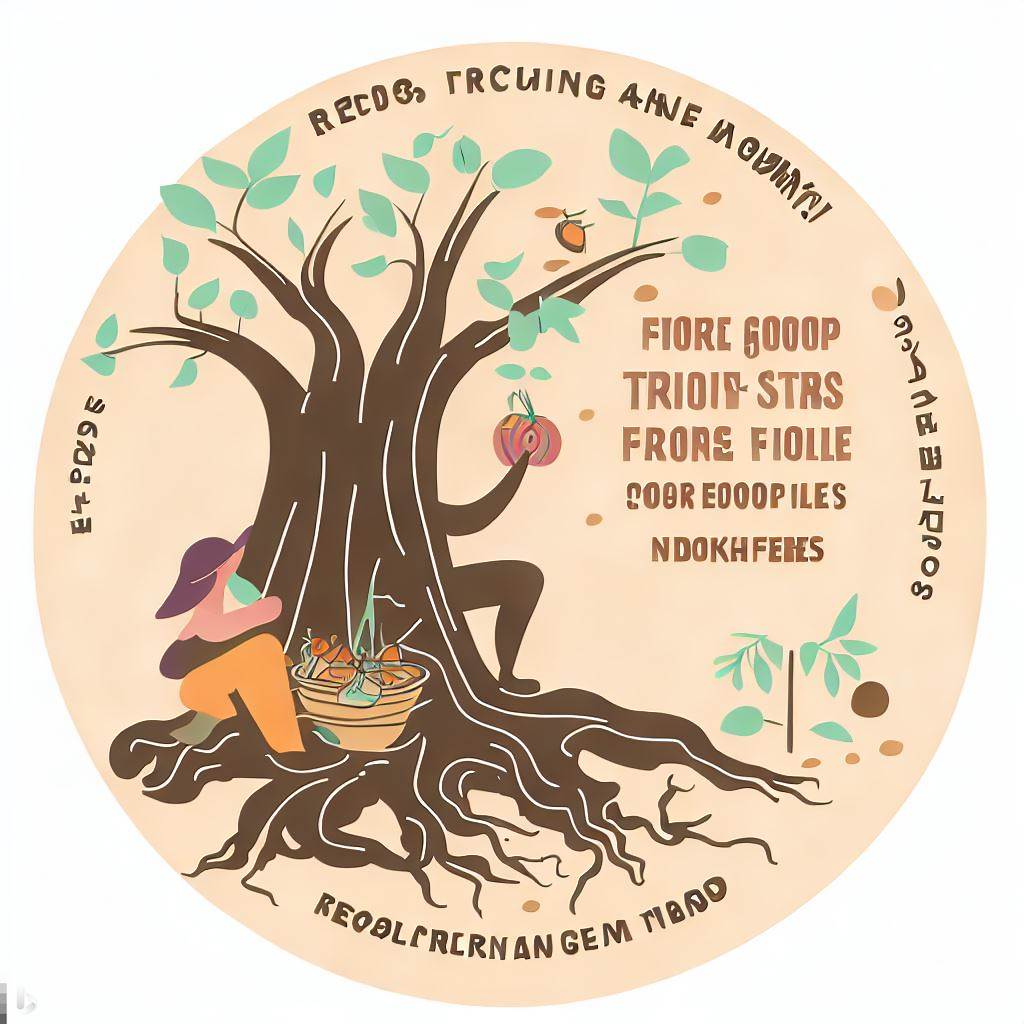 Create an educational diagram illustrating good foraging practices, such as leaving roots intact, picking only ripe fruits, and avoiding endangered species.