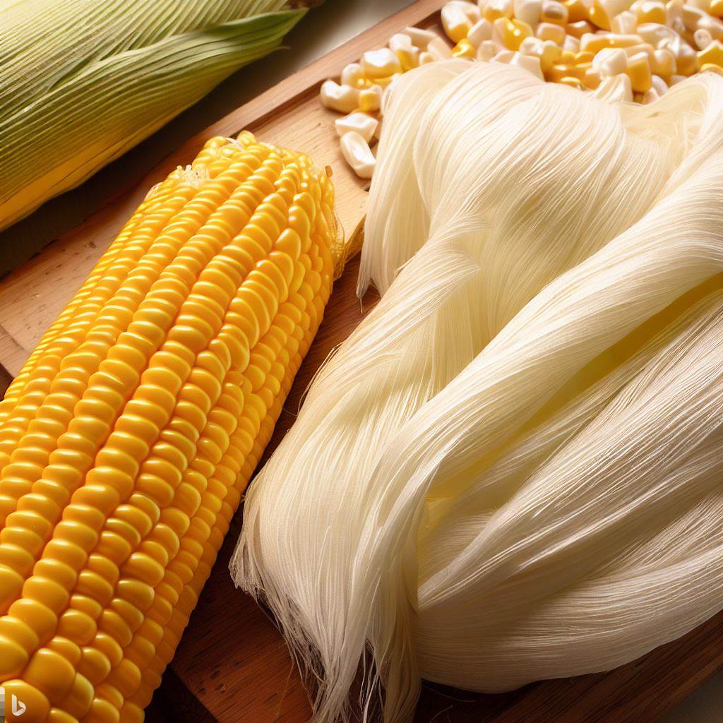 A photo showing corn silk, husk, and cob neatly laid out on a chopping board, ready to be used in various recipes.