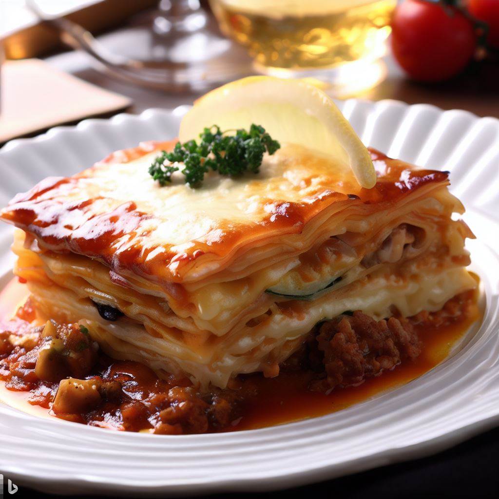 a photograph of a delicious-looking, beautifully plated meal of lasagne