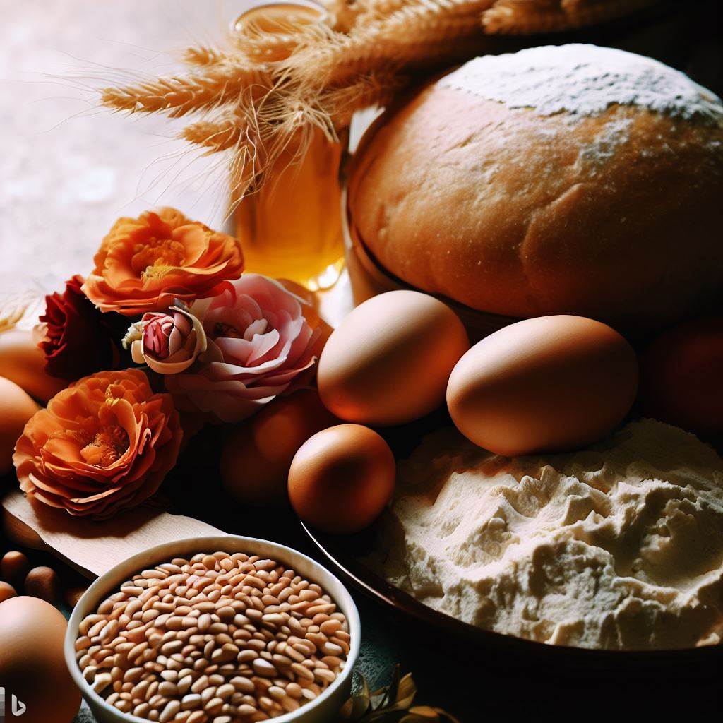 a photograph of gorgeous and delicious-looking ingredients being prepared to make bread
